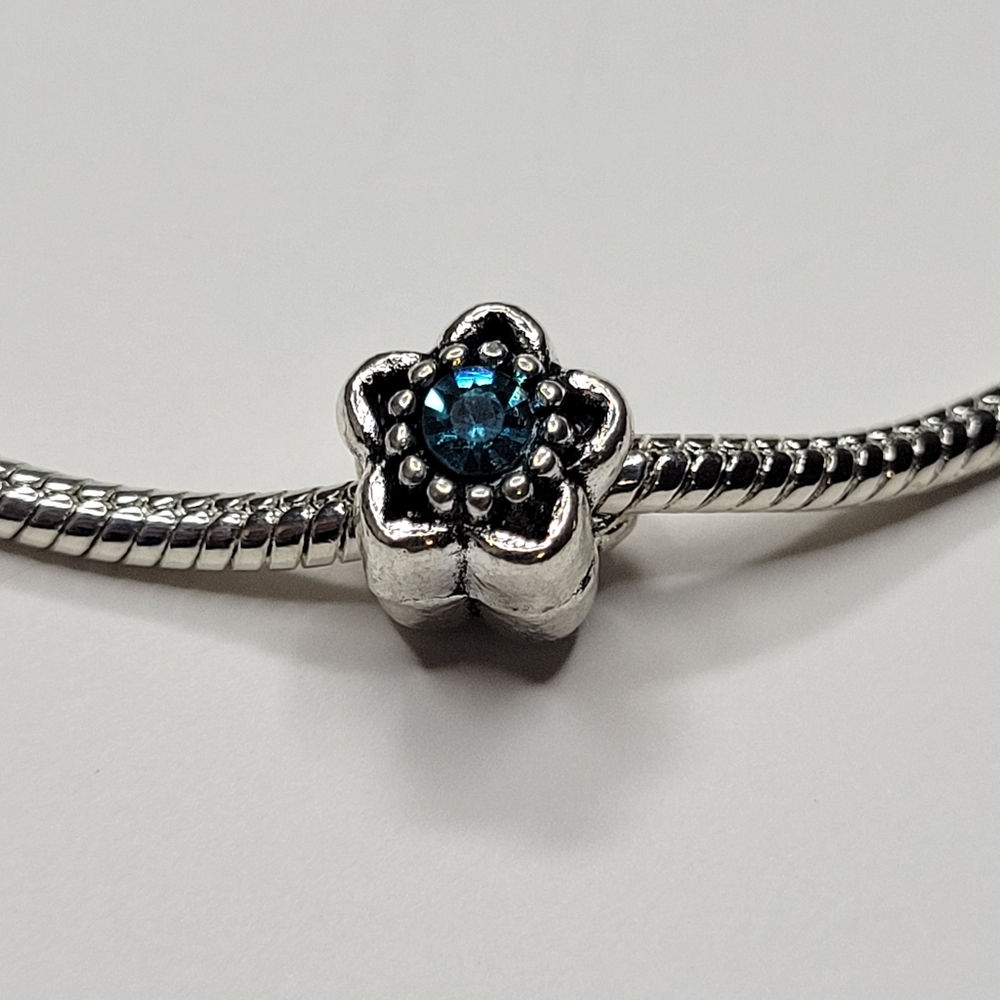 New! For Pandora Charm Bracelet Individual Charm - Blue And Silver Color Flower - Picture 2 of 6